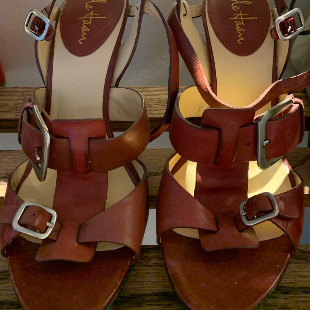 Cole Hann Burgundy leather strappy heels. Never worn size 7